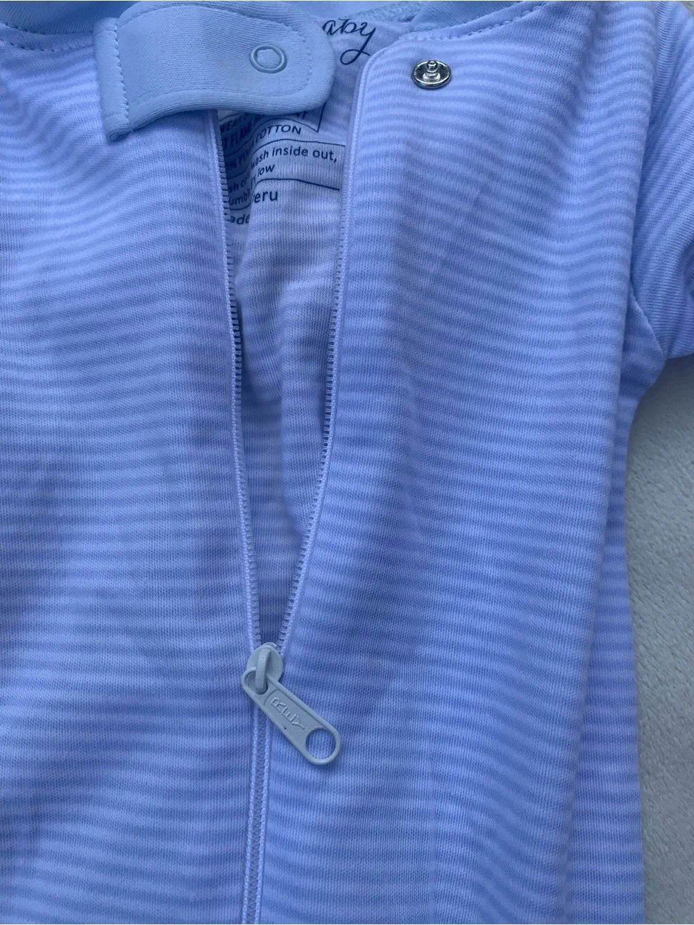Classic Light Blue Striped Footed One-Piece for Kids